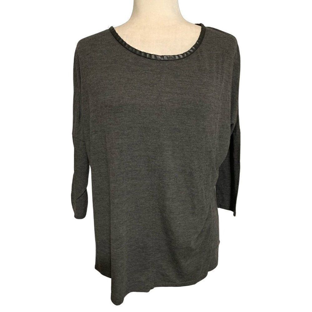 zara WB womens charcoal gray Faux Leather long sleeve top t shirt small